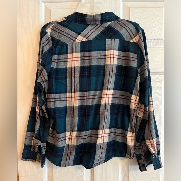 Flannel blue green and white with red stripes - Picture 2 of 2